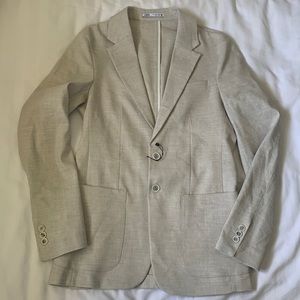 Zara linen blend natural double vent part lined blazer patch pockets NWOT